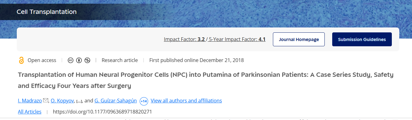 將人類神經(jīng)祖細(xì)胞 (NPC) 移植到帕金森病患者的殼核中：病例系列研究、手術(shù)四年后的安全性和有效性