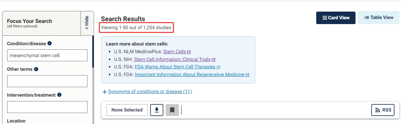 全球已有1254項臨床試驗使用MSC療法