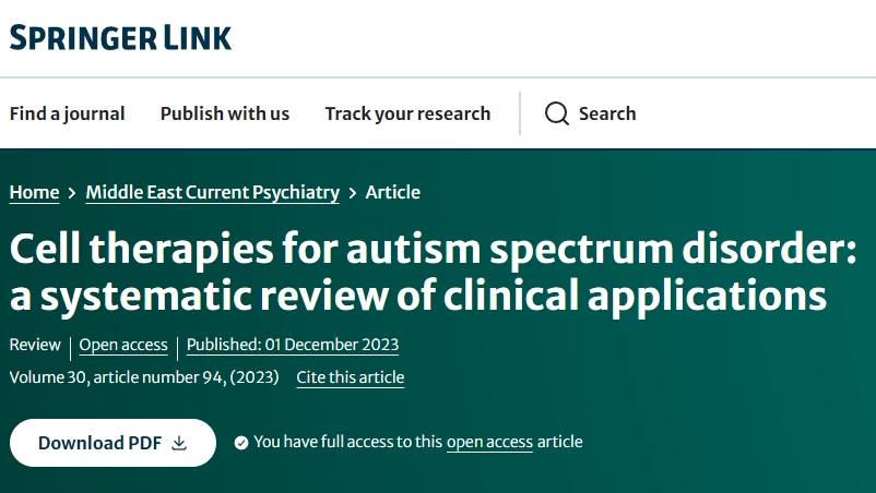 自閉癥譜系障礙的細胞療法:臨床應用的系統綜述