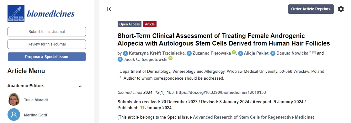 自體干細胞治療女性雄激素性脫發的短期臨床評估