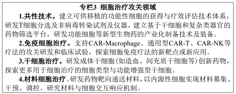 專(zhuān)欄3：細(xì)胞治療攻關(guān)領(lǐng)域