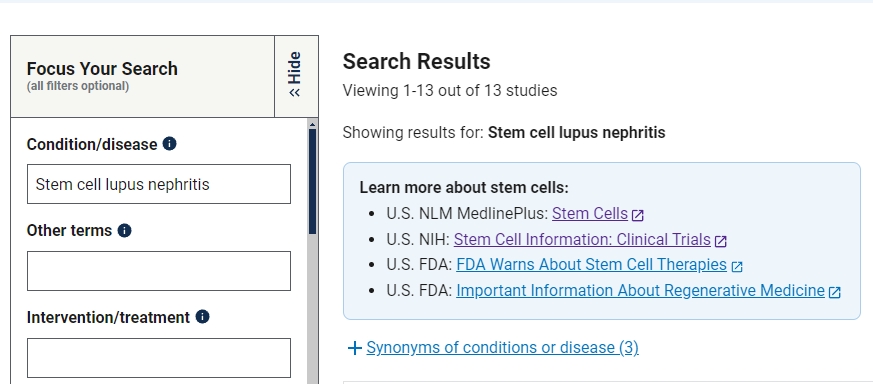 干細胞治療的狼瘡性腎炎的臨床研究項目13項