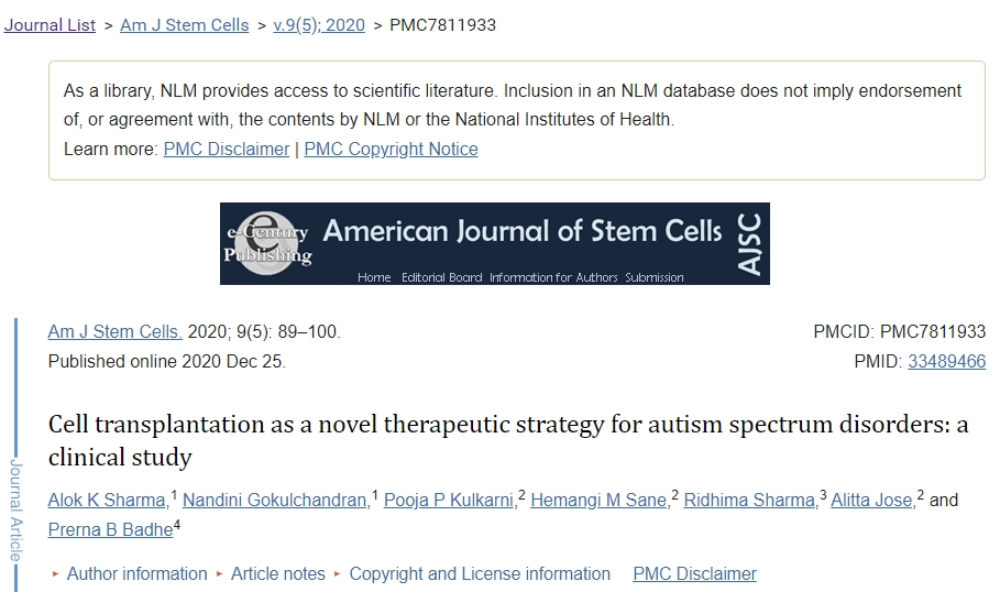細(xì)胞移植作為自閉癥譜系障礙的新型治療策略：一項(xiàng)臨床研究