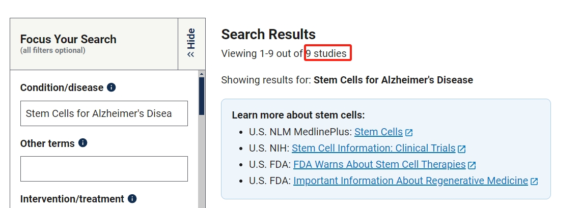 關(guān)干細(xì)胞治療老年癡呆的臨床研究項目有9項。其中已完成的有0項。