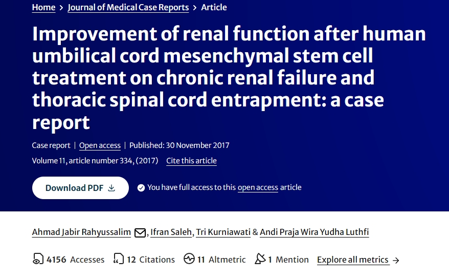 人臍帶間充質(zhì)干細(xì)胞治療慢性腎衰竭并胸段脊髓卡壓后腎功能改善一例
