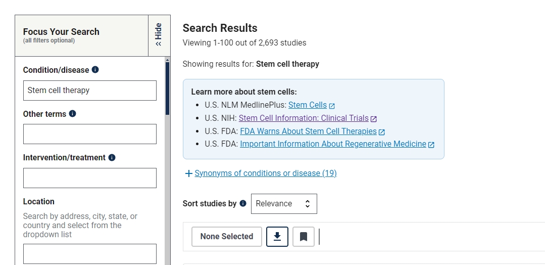 干細(xì)胞治療的臨床研究項目有2693項