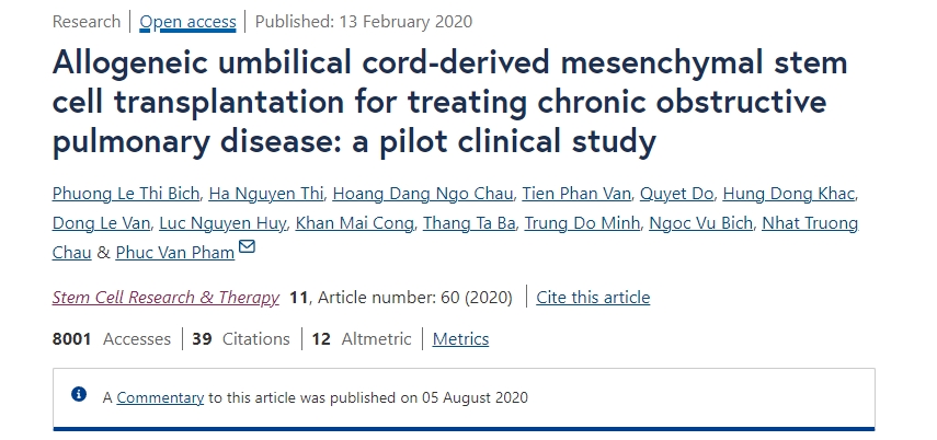 同種異體臍帶間充質干細胞移植治療慢性阻塞性肺病：一項初步臨床研究