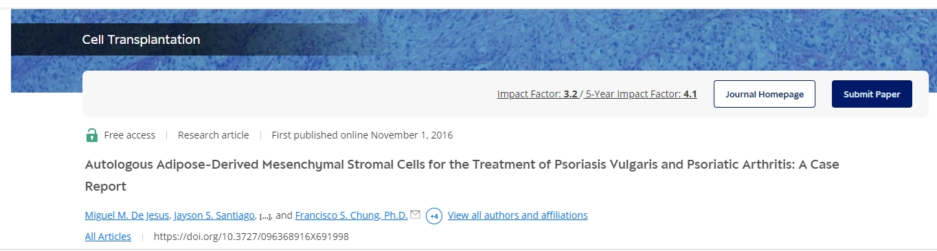《自體脂肪來源的間充質(zhì)基質(zhì)細(xì)胞治療尋常型銀屑病和銀屑病關(guān)節(jié)炎：病例報告》