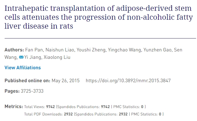脂肪干細胞肝內移植可減緩大鼠非酒精性脂肪肝的進展
