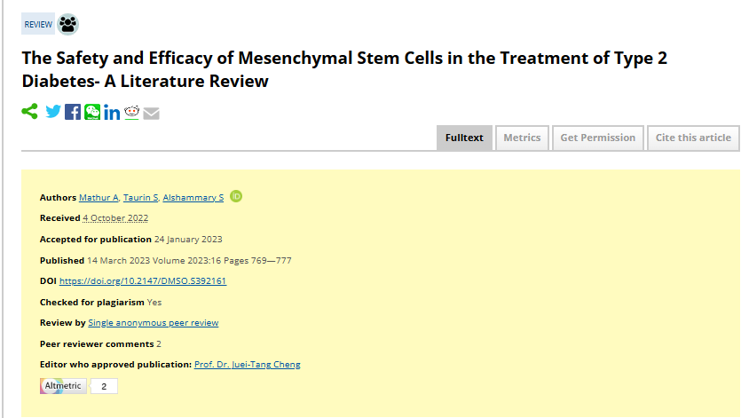 《間充質干細胞治療 2 型糖尿病的安全性和有效性 - 文獻綜述》