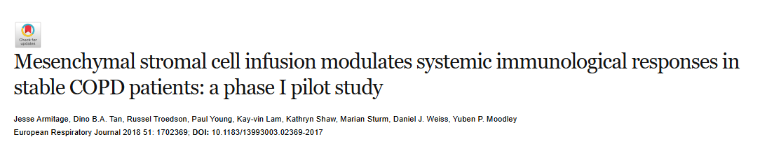 《間充質基質細胞輸注調節穩定期 COPD 患者的全身免疫反應:一項 I 期試點研究》 《間充質基質細胞輸注調節穩定期 COPD 患者的全身免疫反應:一項 I 期試點研究》