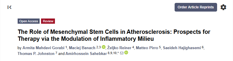 《間充質(zhì)干細胞在動脈粥樣硬化中的作用:通過調(diào)節(jié)炎癥環(huán)境進行治療的前景》 《間充質(zhì)干細胞在動脈粥樣硬化中的作用:通過調(diào)節(jié)炎癥環(huán)境進行治療的前景》