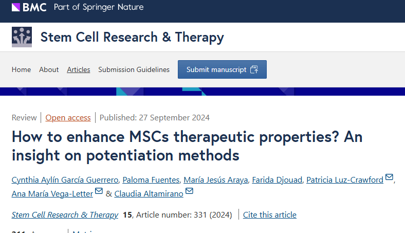 2024年9月27日，圣地亞哥洛斯安第斯大學在國際期刊《Stem Cell Research and Therapy》上發(fā)布了一篇《如何增強間充質(zhì)干細胞的治療特性？深入了解增強方法》的研究結(jié)果。