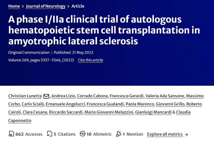 自體造血干細胞移植治療肌萎縮側索硬化癥的I/IIa期臨床試驗