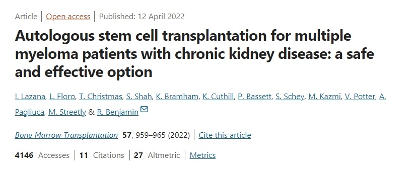 自體干細胞移植治療患有慢性腎病的多發性骨髓瘤患者：一種安全有效的選擇