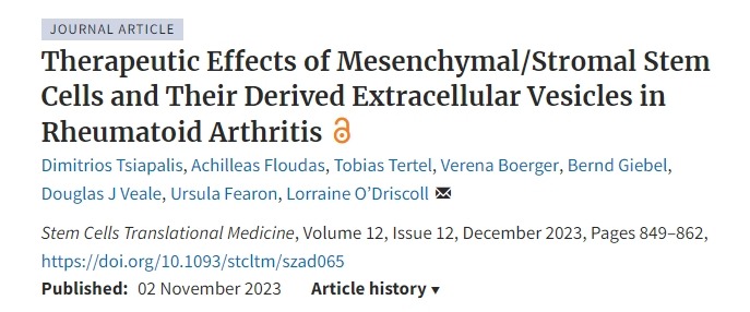 間充質(zhì)/基質(zhì)干細胞及其衍生的細胞外囊泡對類風濕關節(jié)炎的治療作用