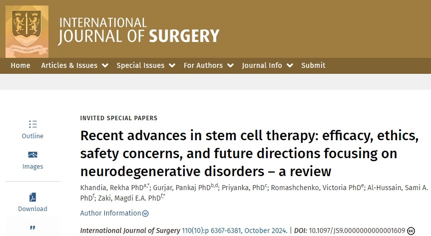 干細胞療法的最新進展：以神經退行性疾病為重點的療效、倫理、安全問題和未來方向-綜述