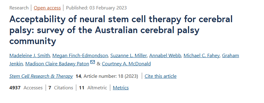 神經(jīng)干細胞療法治療腦癱的可接受性：澳大利亞腦癱社區(qū)調(diào)查