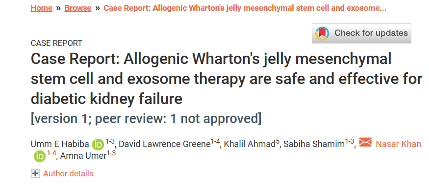 病例報(bào)告：同種異體華通氏膠間充質(zhì)干細(xì)胞和外泌體療法對糖尿病腎衰竭安全有效