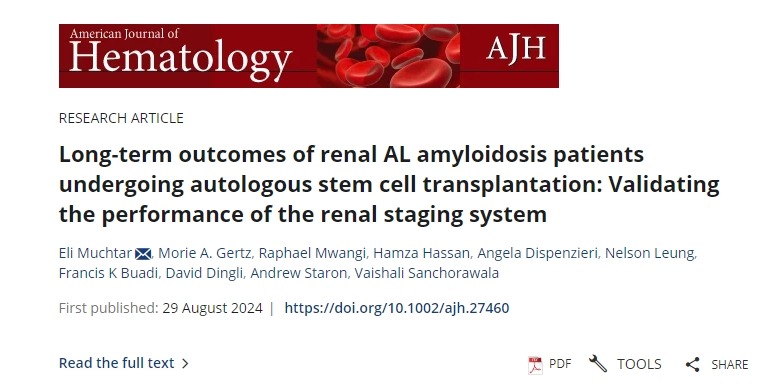接受自體干細胞移植的腎AL淀粉樣變性患者的長期結果：驗證腎臟分期系統的性能