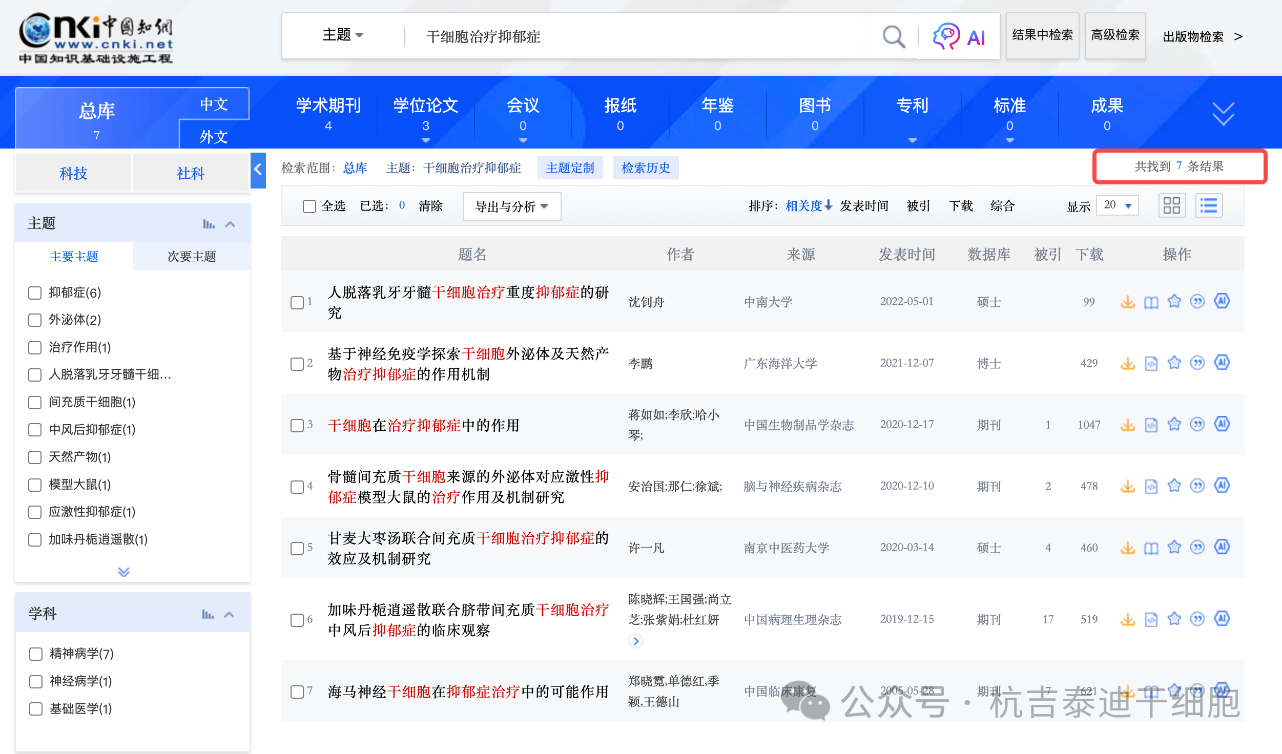 干細胞治療抑郁癥