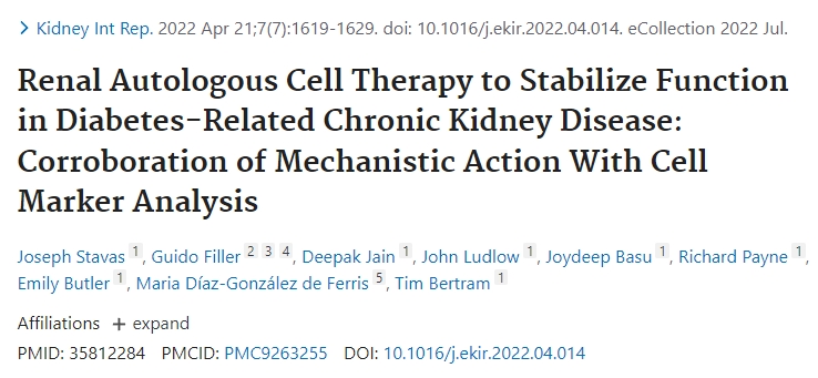 腎臟自體細胞療法可穩定糖尿病相關慢性腎臟疾病的功能:通過細胞標記物分析證實其機制作用 腎臟自體細胞療法可穩定糖尿病相關慢性腎臟疾病的功能:通過細胞標記物分析證實其機制作用