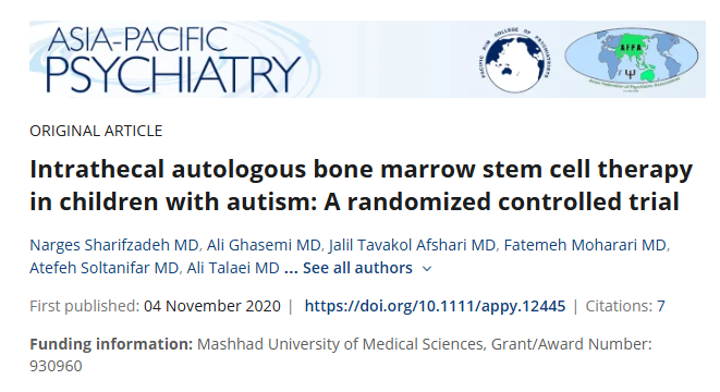 鞘內(nèi)自體骨髓干細(xì)胞治療自閉癥兒童：一項隨機對照試驗
