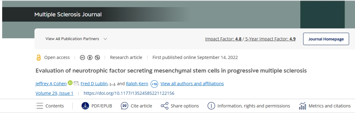 神經營養因子分泌間充質干細胞在進行性多發性硬化癥中的評價