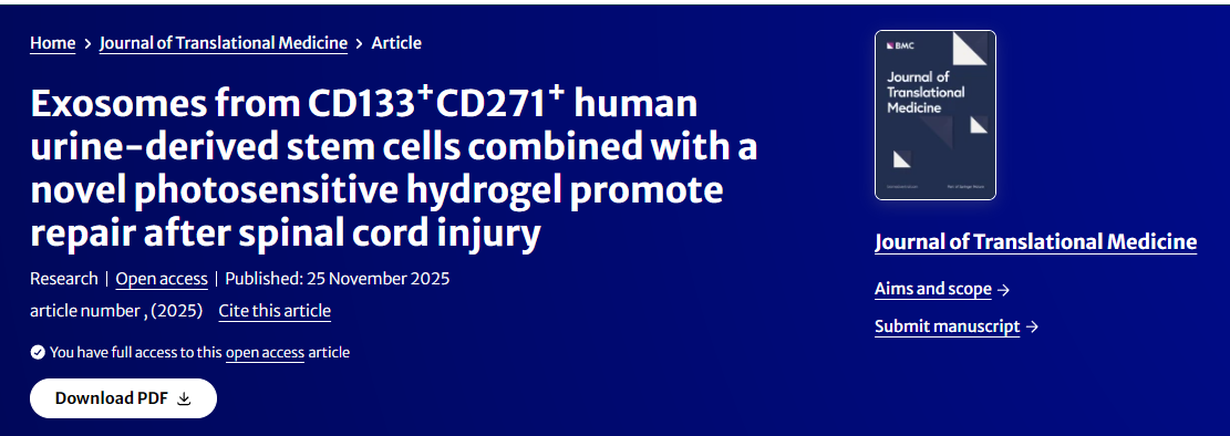 來自CD133? +CD271+人尿源干細胞的外泌體與新型光敏水凝膠聯合使用可促進脊髓損傷后的修復 來自CD133?
+CD271+人尿源干細胞的外泌體與新型光敏水凝膠聯合使用可促進脊髓損傷后的修復