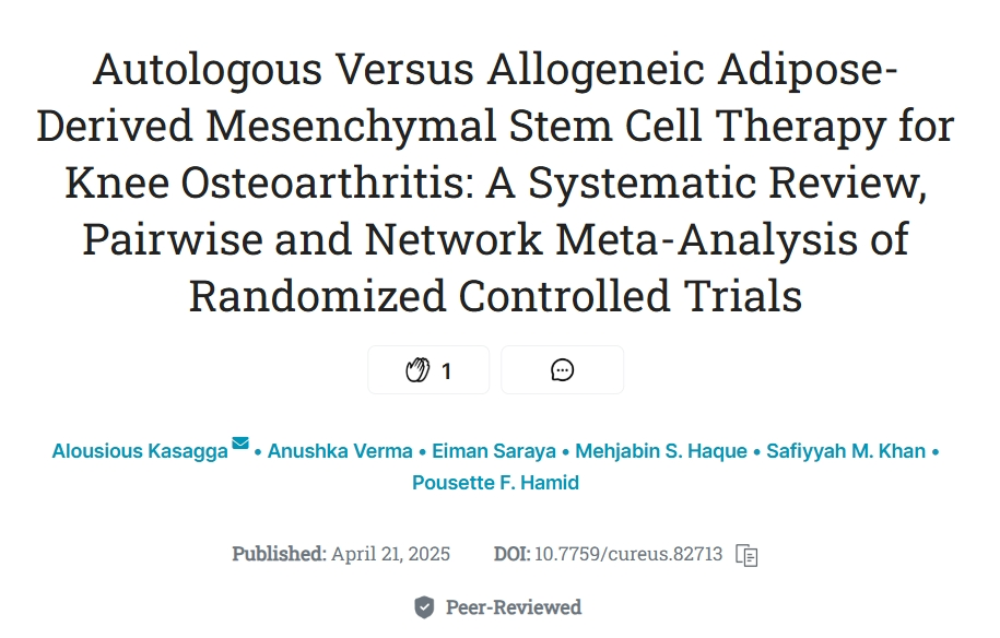 自體與同種異體脂肪間充質(zhì)干細(xì)胞治療膝骨關(guān)節(jié)炎：隨機(jī)對照試驗的系統(tǒng)評價、成對和網(wǎng)絡(luò)薈萃分析