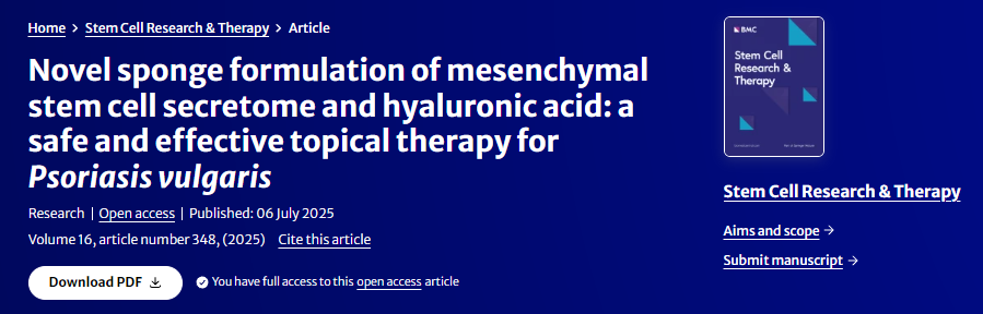 間充質(zhì)干細(xì)胞分泌體和透明質(zhì)酸的新型海綿制劑：一種安全有效的尋常型銀屑病局部治療方法