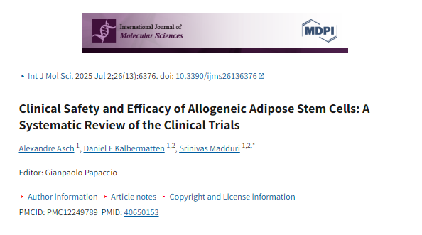 同種異體脂肪干細胞的臨床安全性和有效性：臨床試驗的系統評價
