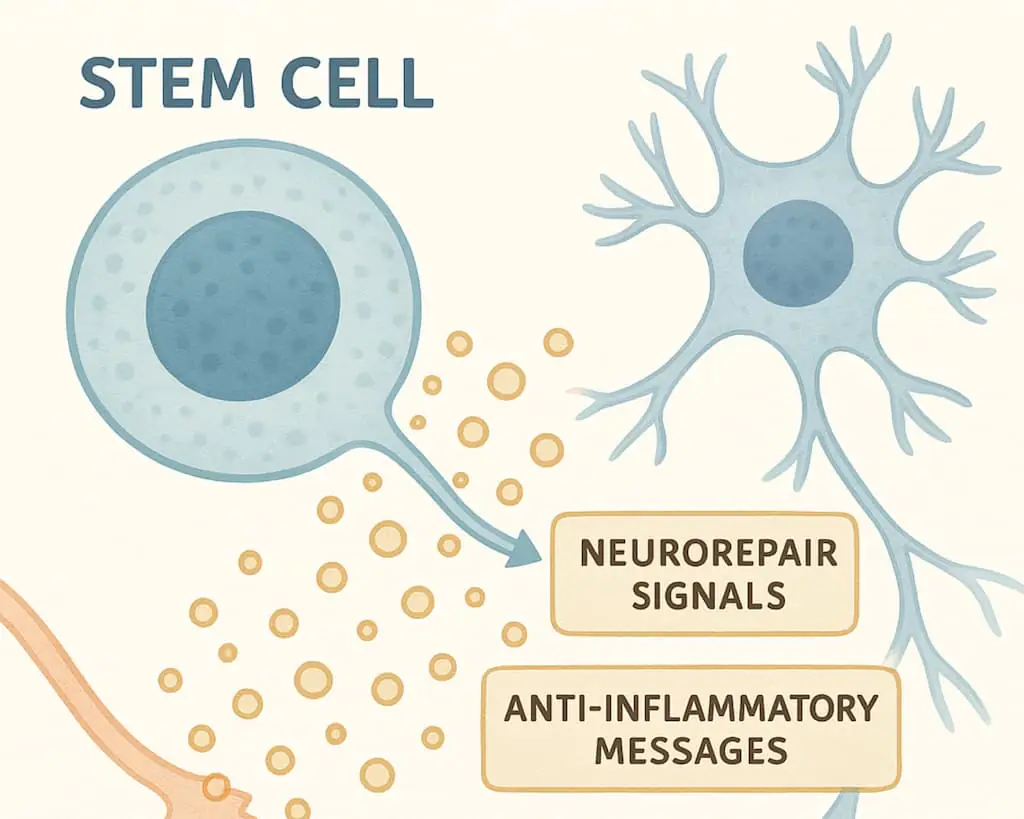 MSCs可能不會(huì)直接“修復(fù)”神經(jīng)，但通過(guò)影響周?chē)h(huán)境，它們可以幫助改善神經(jīng)代謝和功能。