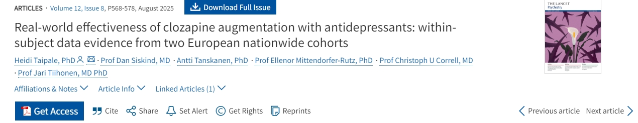 氯氮平聯(lián)合抗抑郁藥治療的真實世界效果：來自兩個歐洲全國隊列的受試者內(nèi)數(shù)據(jù)證據(jù)