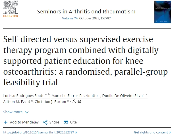 自我指導(dǎo)與監(jiān)督運(yùn)動療法計劃結(jié)合數(shù)字化支持患者教育治療膝關(guān)節(jié)骨性關(guān)節(jié)炎：一項隨機(jī)、平行組可行性試驗
