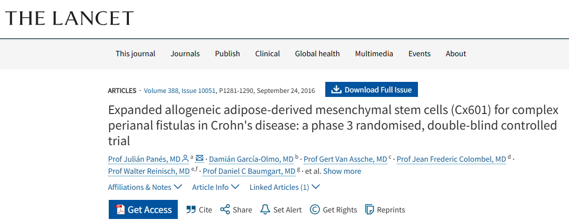 擴增同種異體脂肪間充質干細胞（Cx601）治療克羅恩病復雜肛周瘺：一項3期隨機雙盲對照試驗