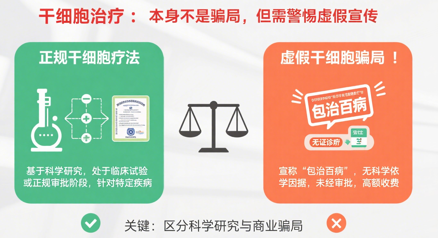 干細胞療法本身不是騙局，但市面上很多打著干細胞旗號的治療可能是騙局。