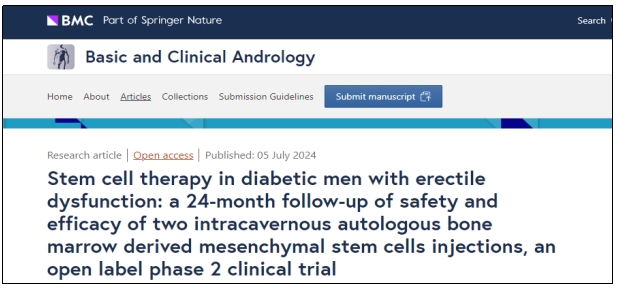 糖尿病男性勃起功能障礙的干細胞治療：一項為期 24 個月的開放標簽 2 期臨床試驗，隨訪兩次海綿體內(nèi)自體骨髓間充質(zhì)干細胞注射的安全性和有效性