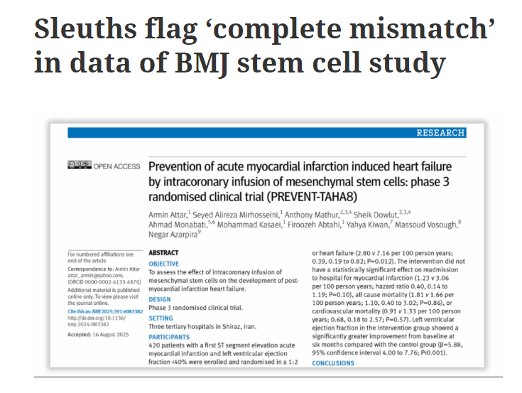 偵查人員在《英國醫(yī)學(xué)雜志》干細胞研究的數(shù)據(jù)中發(fā)現(xiàn)“完全不匹配” 
