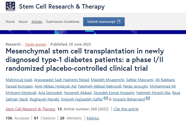 間充質(zhì)干細(xì)胞移植治療新診斷的1型糖尿病患者：一項(xiàng)I/II期隨機(jī)安慰劑對照臨床試驗(yàn)
