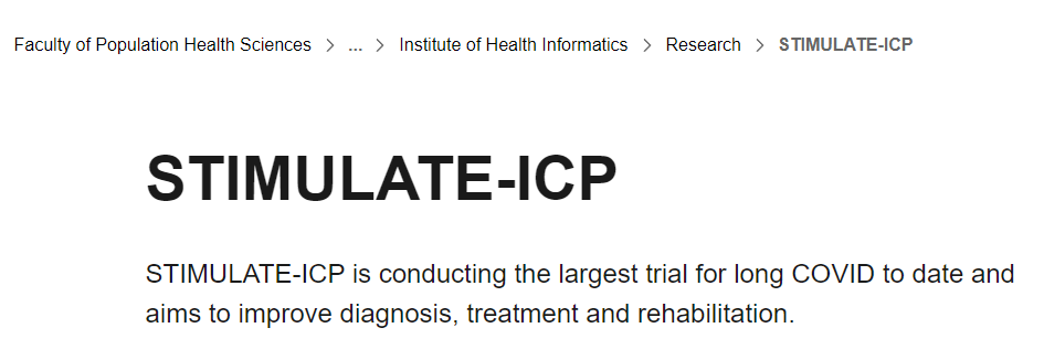 STIMULATE-ICP 正在進(jìn)行迄今為止規(guī)模最大的新冠后遺癥試驗(yàn),旨在改善診斷、治療和康復(fù) STIMULATE-ICP 正在進(jìn)行迄今為止規(guī)模最大的新冠后遺癥試驗(yàn),旨在改善診斷、治療和康復(fù)