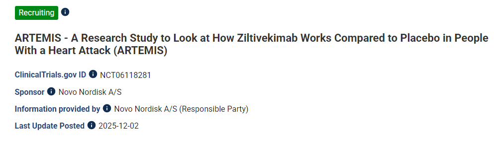 ARTEMIS——一項(xiàng)研究,旨在比較齊爾蒂維單抗與安慰劑在心臟病患者中的療效(ARTEMIS) ARTEMIS——一項(xiàng)研究,旨在比較齊爾蒂維單抗與安慰劑在心臟病患者中的療效(ARTEMIS)