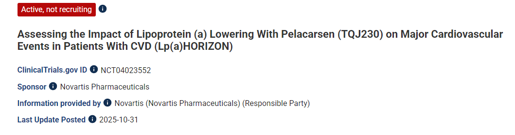 評估使用 Pelacarsen (TQJ230) 降低脂蛋白 (a) 對 CVD 患者主要心血管事件的影響 (Lp(a)HORIZON) 評估使用 Pelacarsen (TQJ230) 降低脂蛋白 (a) 對 CVD 患者主要心血管事件的影響 (Lp(a)HORIZON)